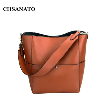 

CHSANATO New Genuine Leather Women Bucket Bags Luxurious Women Messenger Bags Fashion Brand Designer Handbags Shoulder Bag Bolsa