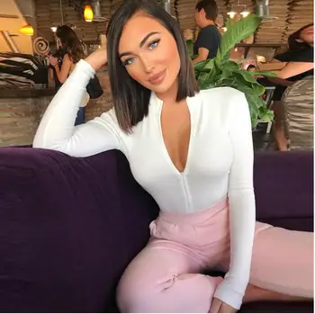 

New long sleeve zipper high neck bodycon sexy solid body autumn winter women fashion club bodysuit
