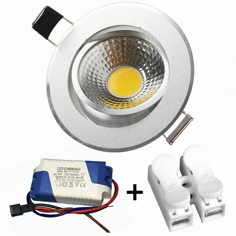 3W 5W 7W 10W 12W Dimmable COB LED Downlight Recessed spot lamp + 110V 220V Driver adapter Quick Splice Lock Wire Terminals | Лампы и