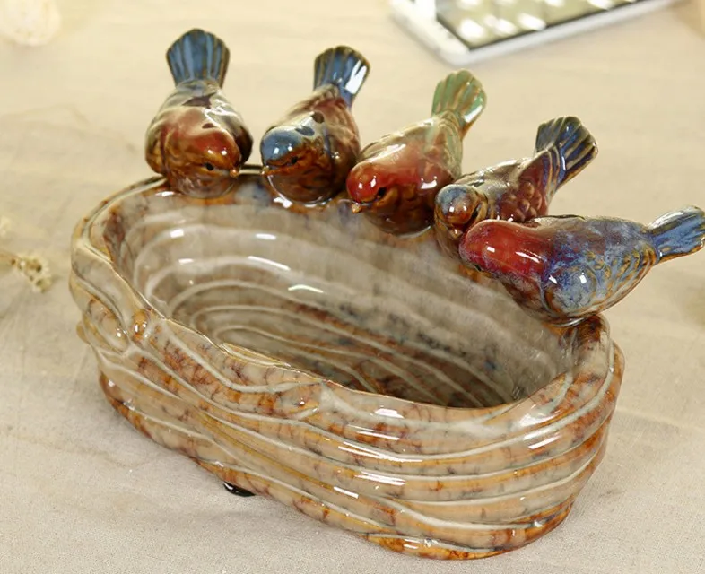 European style fruit bowl fruit plate Retro ashtray Ceramic glaze bird