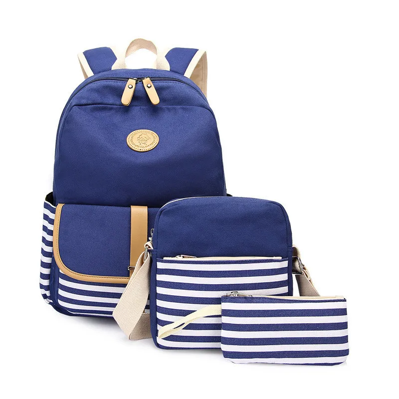 3pcs set Canvas Women Backpack girl student book bag with purse laptop bag high quality ladies