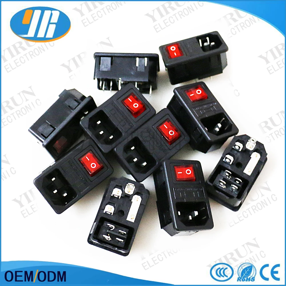 

10pcs 3PIN Power Switch 10A 250VAC Switch Socket With Fuse Red Switch Button For Coin operated game arcade cabinet