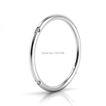 

1.5mm Thin Round Shape 100% Solid Genuine 9ct 9k White Gold 0.03ct Natural Diamond Wedding Ring Party Fine Jewelry Girl Women