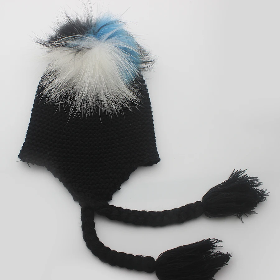 best beanies for men Children Winter Warm Raccoon Fur Knit Hats Girls Boys 100% Real Fur Pompom Beanies Cap kids Crochet Baby Hats Beanie Caps winter beanie