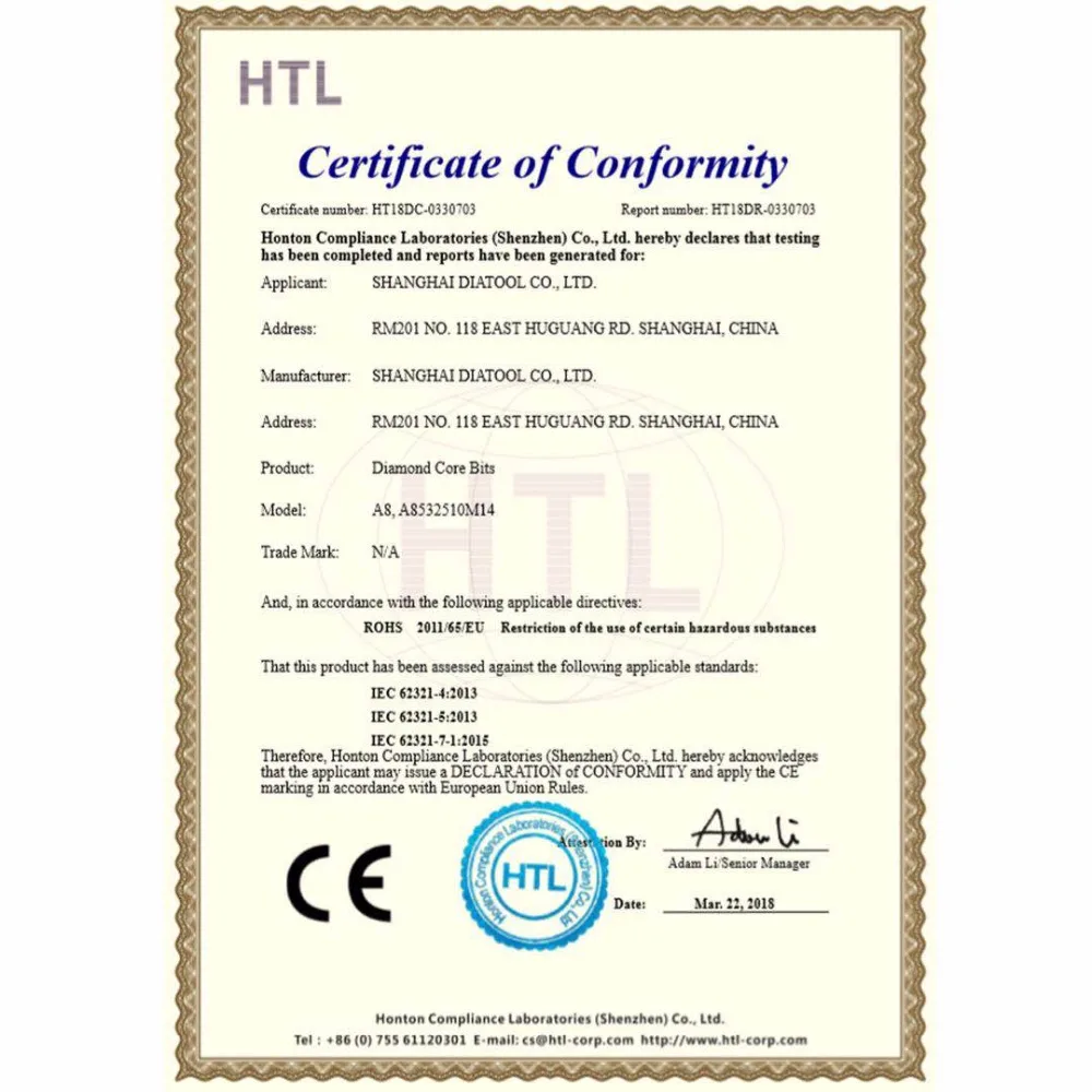 Free -shipping  Dia65mm  Red color Vacuum brazed diamond core bits with M14 connection, 10mm segment height drilling bits