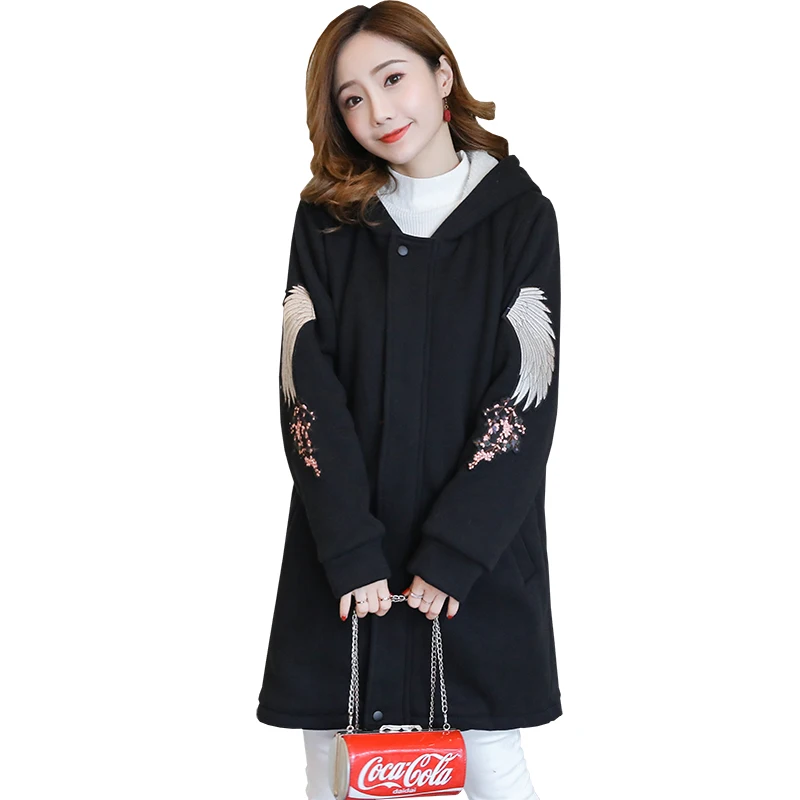 

2019 Autumn winter maternity bowknot woolen clothes hooded pregnant coat quilted thickening outwear jackets