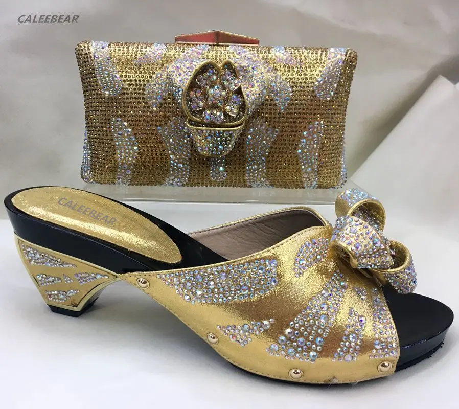 New Arrival Shoe and Bag Set Gold Shoes and Bag Set