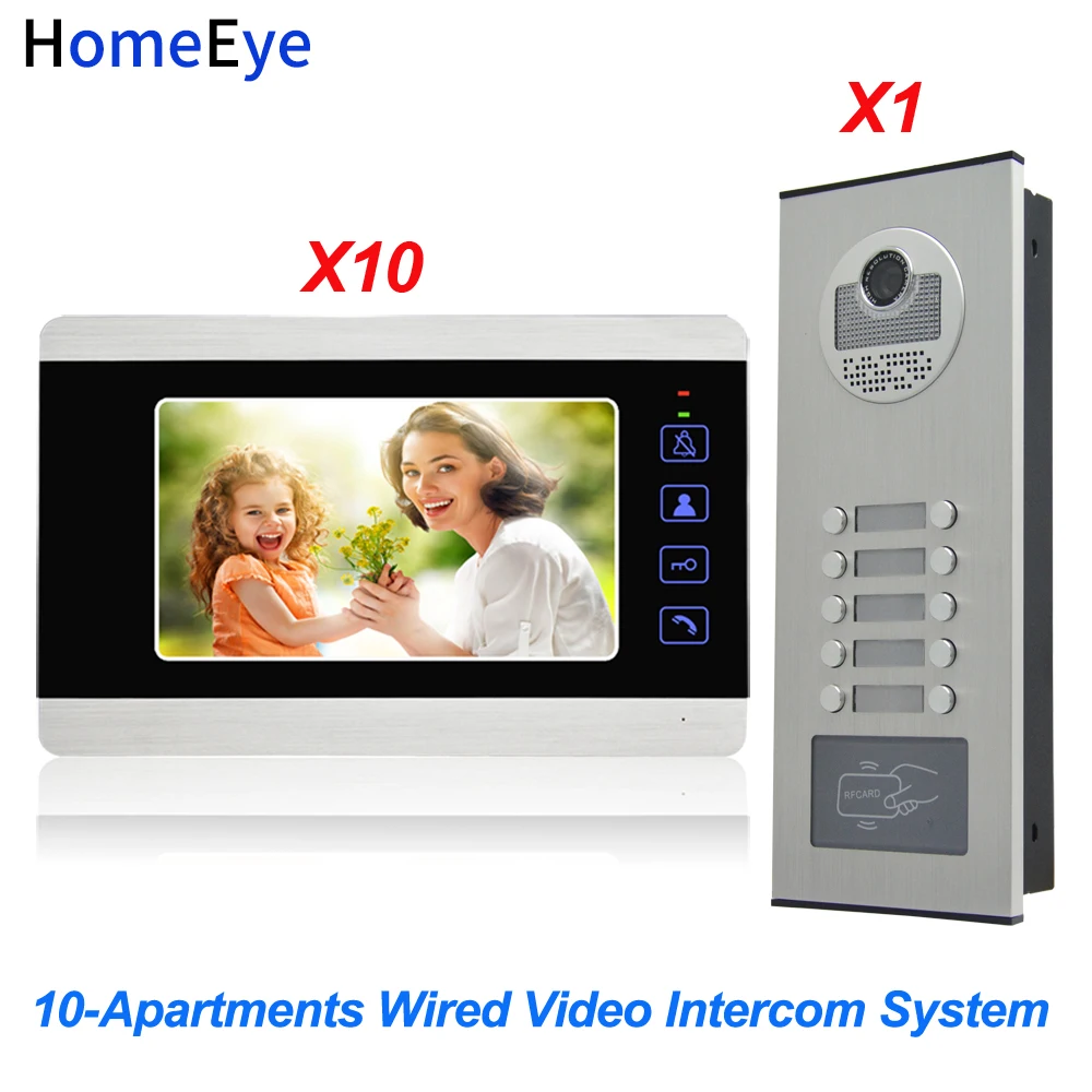 HomeEye 7'' 4-Wire Multi-House Video Door Phone Intercom 10-Apartments Door Bell Home Access Control System 1200TVL Touch Button HomeEye 7'' 4-Wire Multi-House Video Door Phone Intercom 10-Apartments Door Bell Home Access Control System 1200TVL Touch Button
