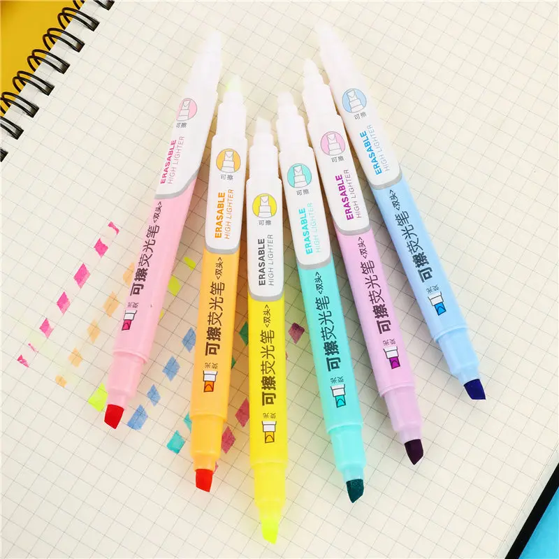 

1 PC Pastel Double Head Erasable Highlighter Pen Office Marker Fluorescent Fineliner Pens School Stationary Supplies 04438