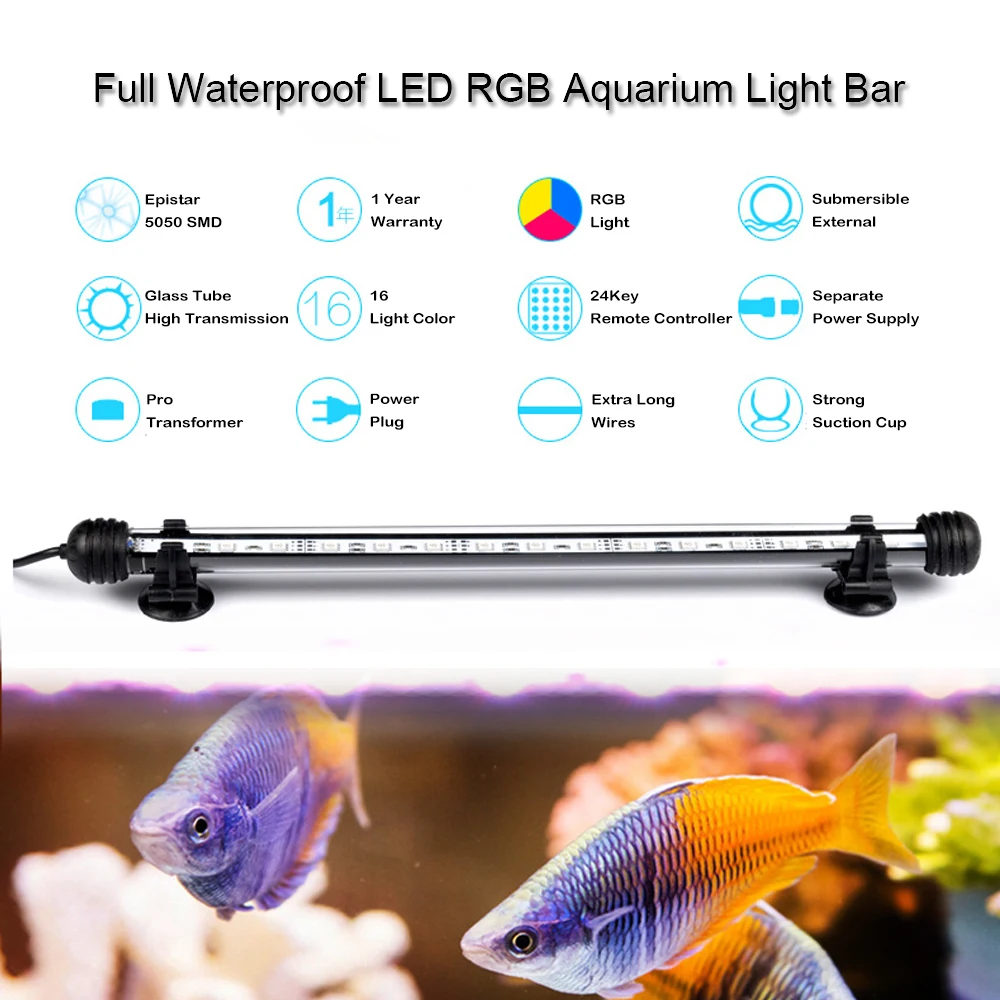 IP68 RGB аквариум светодиодный светильник садок для рыбы 5050 SMD светодиодный бар светильник Водонепроницаемый погружной пульт дистанционного ЕС штепсельная вилка американского стандарта(18 см) 28 см 38 см 48 см
