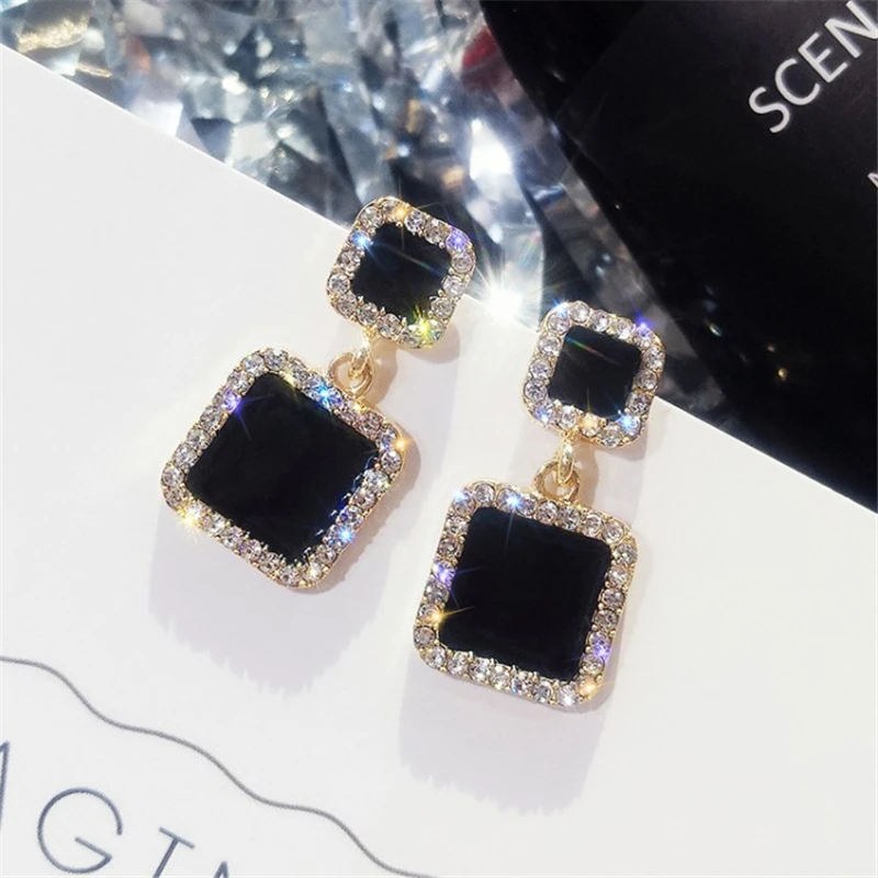 IPARAM Trend Korean Black Square Rhinestone Earrings 2020 Fashion Crystal Geometry Female Pendant Earrings Jewelry