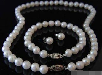 

Jewelry 001031 Real White Pearl 18KWGP Clasp Necklace Bracelet Earrings