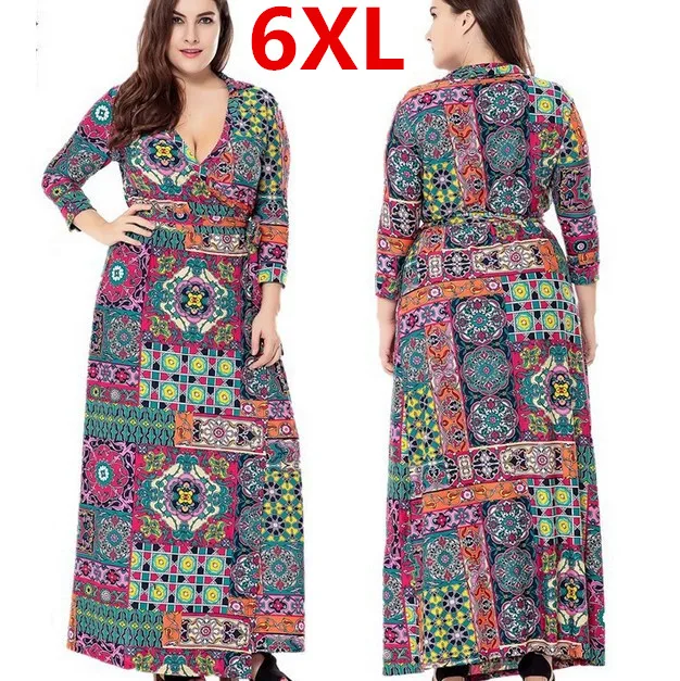 Plus Size 6XL Long Maxi Women Autumn Dresses Printed Flower Bohemian Loose Dress font b Robe