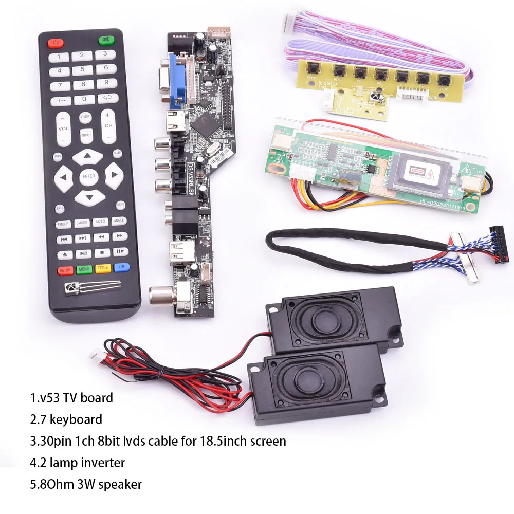 V53 Универсальный ТВ lcd плата управления 10-42 дюймов lvds драйвер платы ТВ VGA AV HDMI USB DS. V53RL. BK полный комплект для 18,5 дюймов LTM185AT01 - Цвет: 5372183