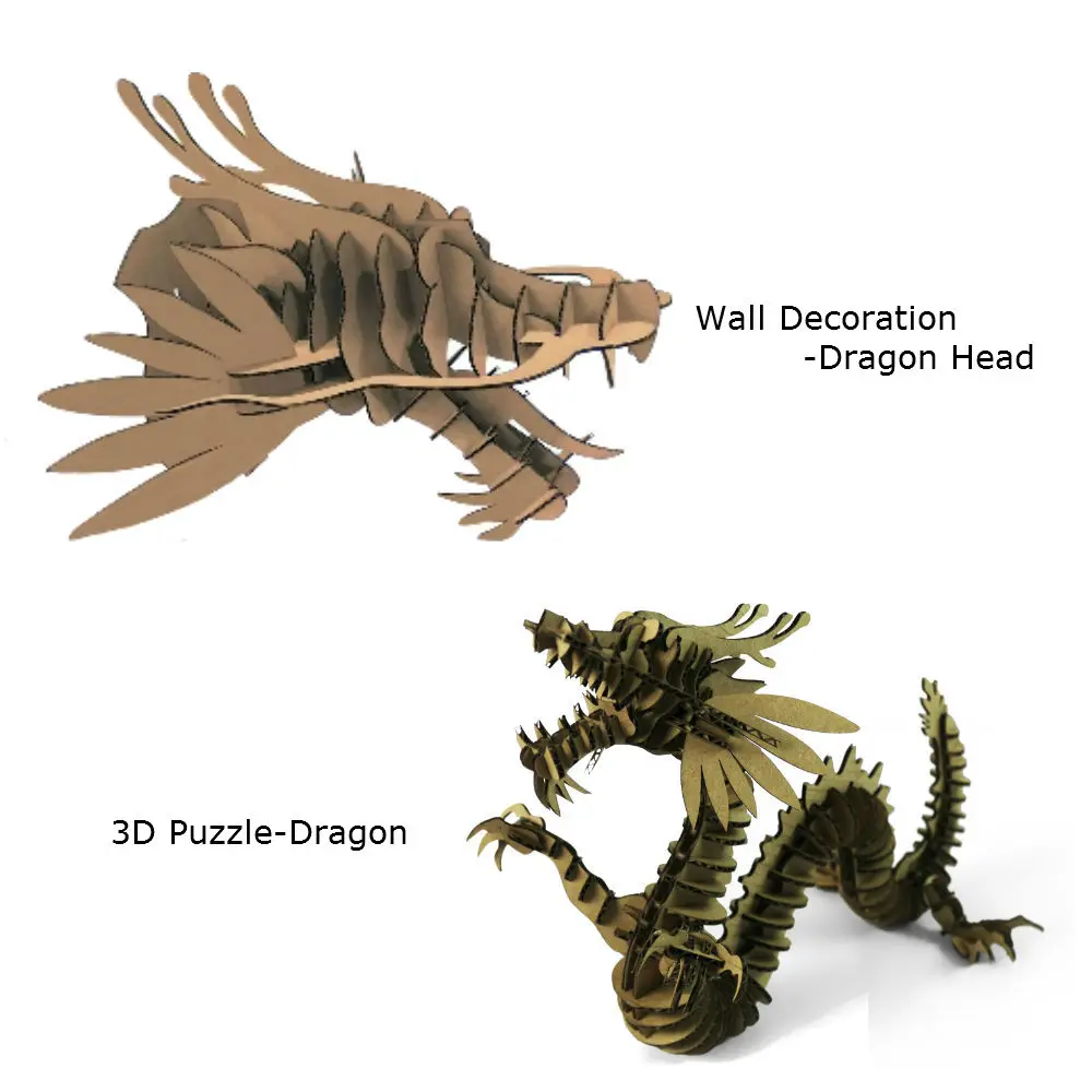 2 Pcs Naga Kepala Dekorasi Patung 3d Jigsaw Puzzle Hewan Kepala