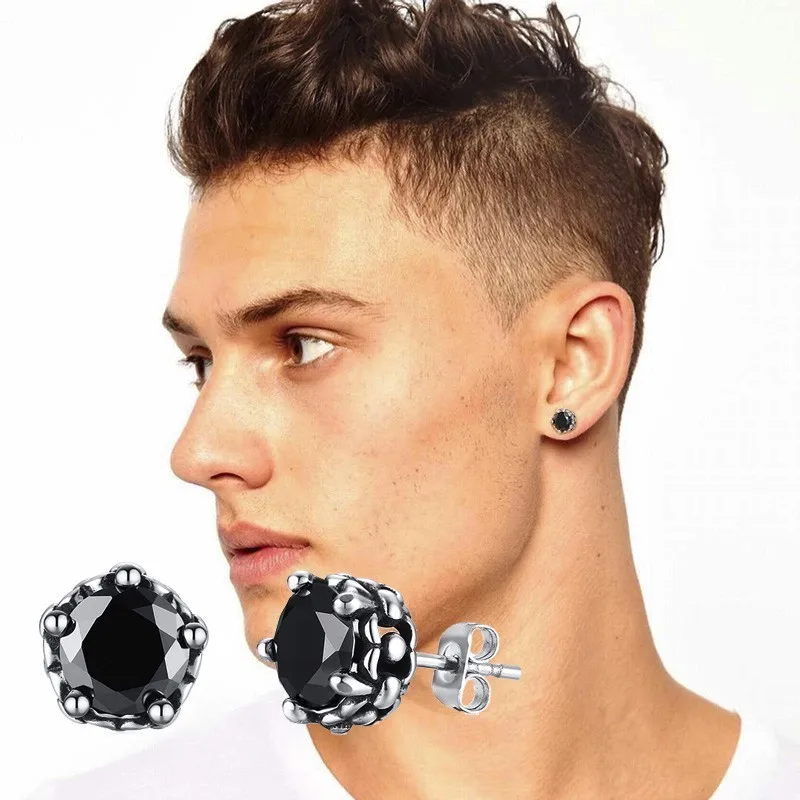 Stainless Steel Brushed CZ Square Post Earrings