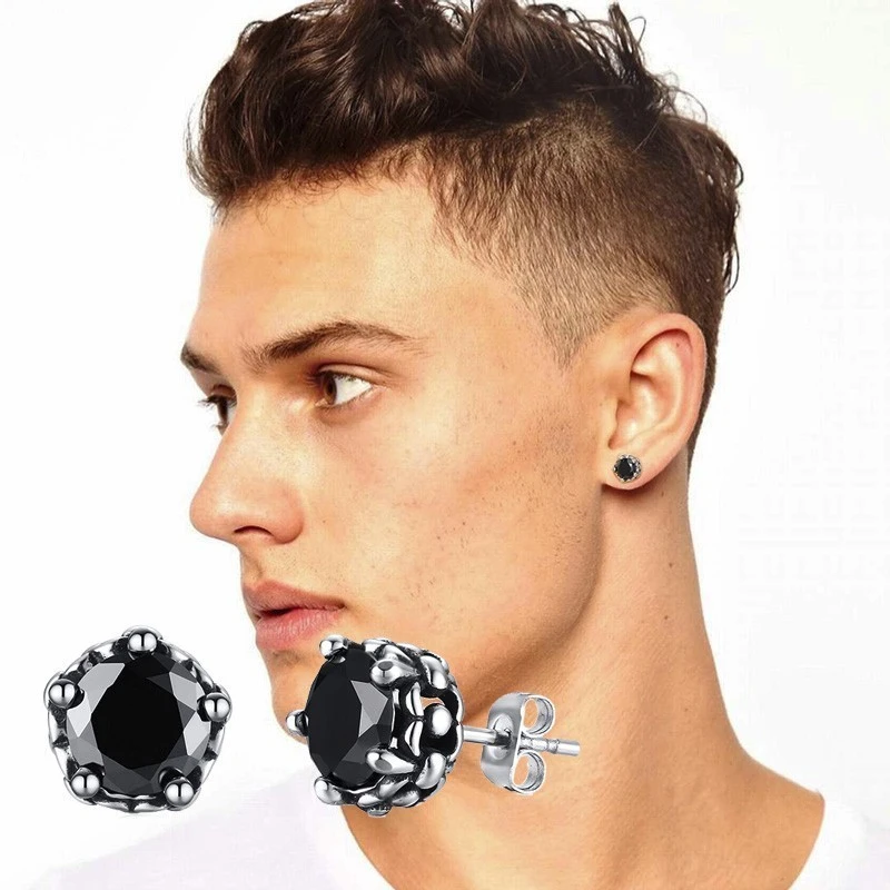 Boucle d'oreille ronde en acier inoxydable pour homme, bijou en noir et  blanc, 9mm | AliExpress