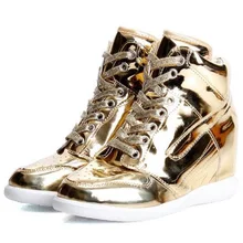 2016 mode argent et or haute-top dentelle-up casual chaussures hip-hop chaussures chaussures de femmes