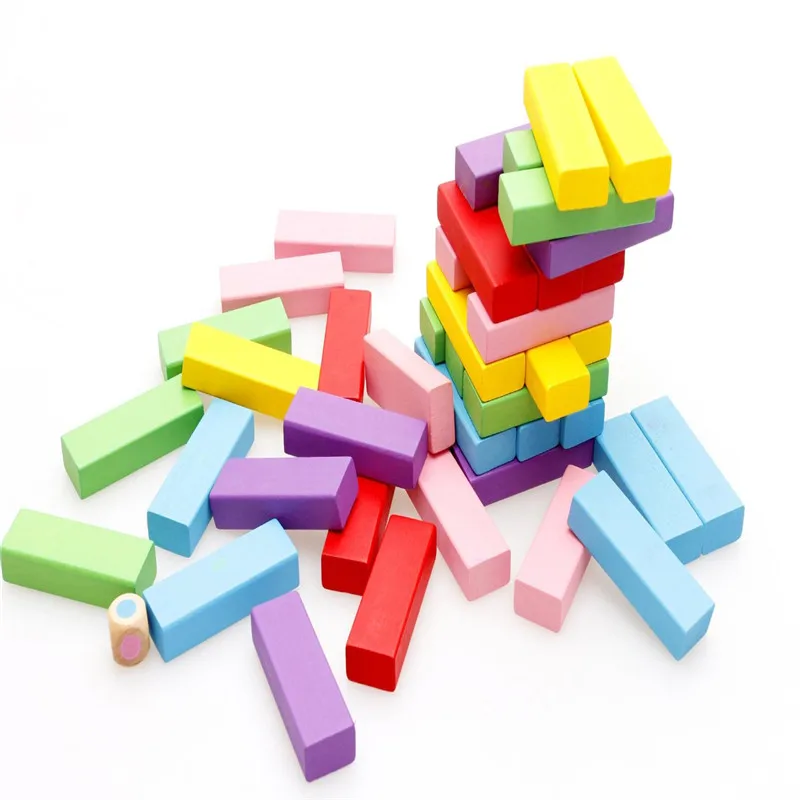 48Pcs Wooden Stacking Tumbling Tower Building Blocks Traditional Board Game Fun Maker (3)