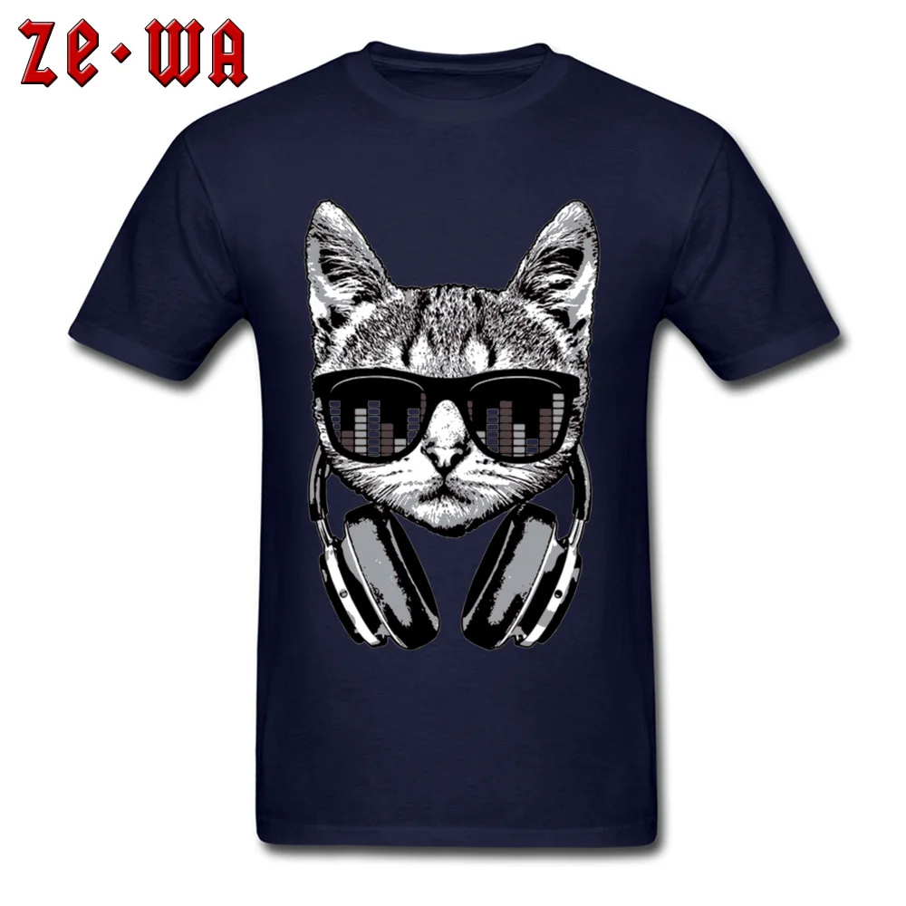 Headphones Cat Equalizer Glasses 25104 Short Sleeve T Shirt Crew Neck 100% Cotton Young T-shirts Fashionable Tshirts Graphic Headphones Cat Equalizer Glasses 25104 navy