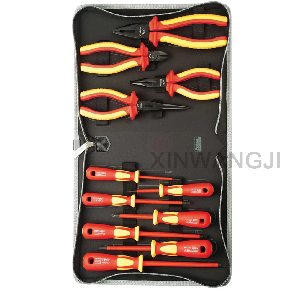 Pro'skit PK-2802 теплоизоляционные инструменты высокого напряжения Группа Комплект электрика инструменты включая семь отверток четыре плоскогубцы(12 в 1