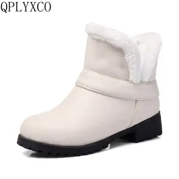 

QPLYXCO Plus fashion boots winter New Short Boots Small Big size 33-48 shoes woman ankle snow boot Plush Warm women shoes C9-56