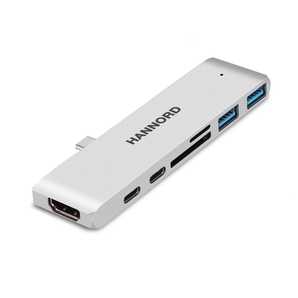 Хаб HANNORD type-C USB-C адаптер 7 портов type C концентратор с HDMI PD зарядка USB 3,0 порт SD/Micro кард-ридер для MacBook - Цвет: Silver