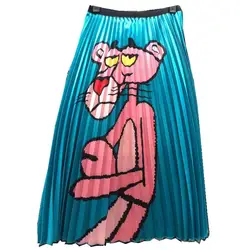 2019 африканская юбка новые женские винтажные юбки до середины икры с принтом из мультфильмов, высокая талия, плиссированные юбки в