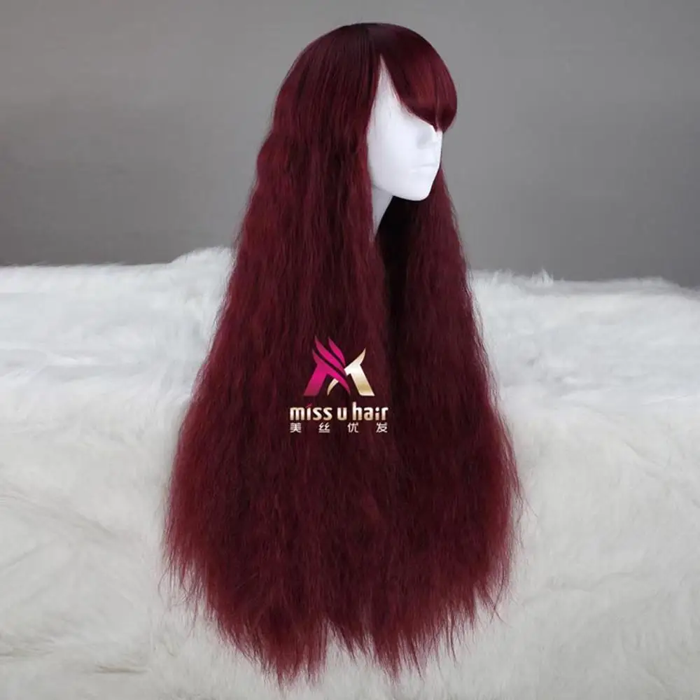 Miss U волосы Синтетические длинные кудрявые вьющиеся волосы розовый бордовый черный цвет косплей Хэллоуин Hela вечерние парики для женщин