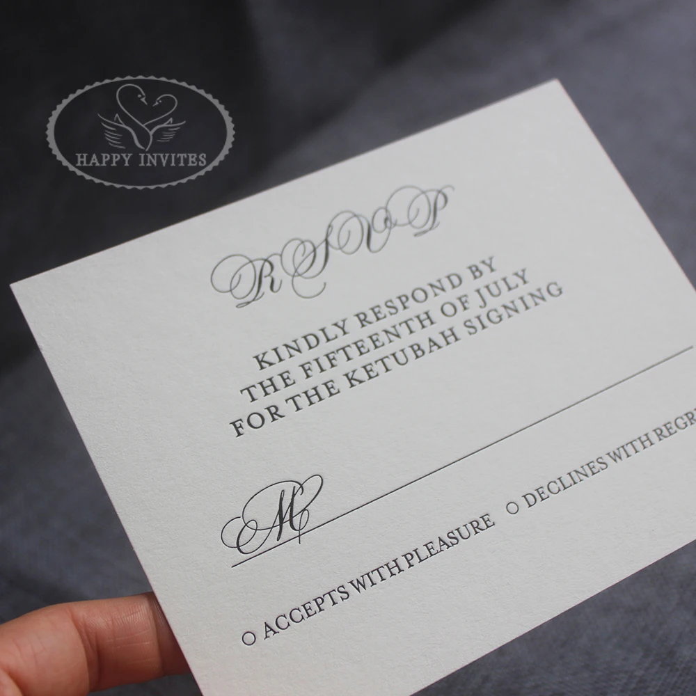 HI1155-07 Custom Ivory  Invitation Card Cotton Paper  with Black Foil Letterpress Made in China