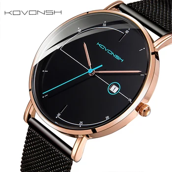 

KOVONSH Fashion Mesh Band Belt Men Watches Men's Watch Stainless Steel Business Gentleman Watch Gifts Dropshipping With Calendar