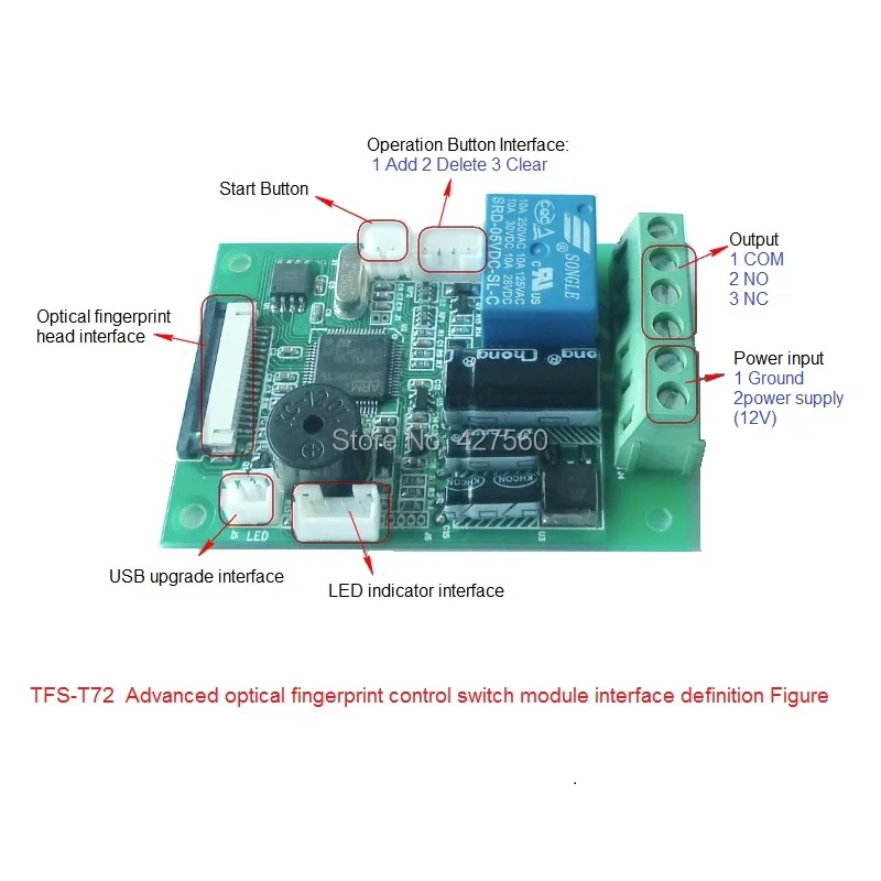 Биометрический переключатель контроля отпечатков пальцев, релейный выход, контроль зажигания автомобиля, контроль доступа к двери, TFS-T72B