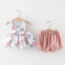 Милая Одежда для маленьких девочек; хлопковые топы без рукавов с принтом и шорты; комплект одежды из 2 предметов; летний костюм для маленьких девочек