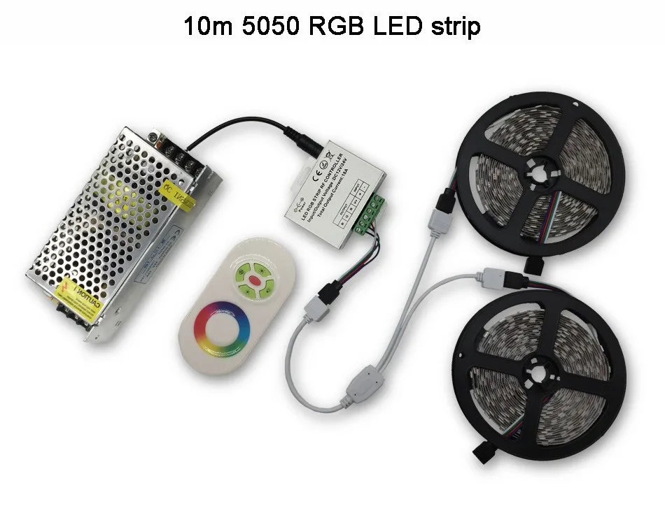 Дешевая 10 м 15 м 20 м Светодиодная лента 5050 RGB 5 м/лот 60 Светодиодный s/M не водонепроницаемый светодиодный гибкий светильник+ RF сенсорный RGB контроллер+ комплект адаптера DC12V