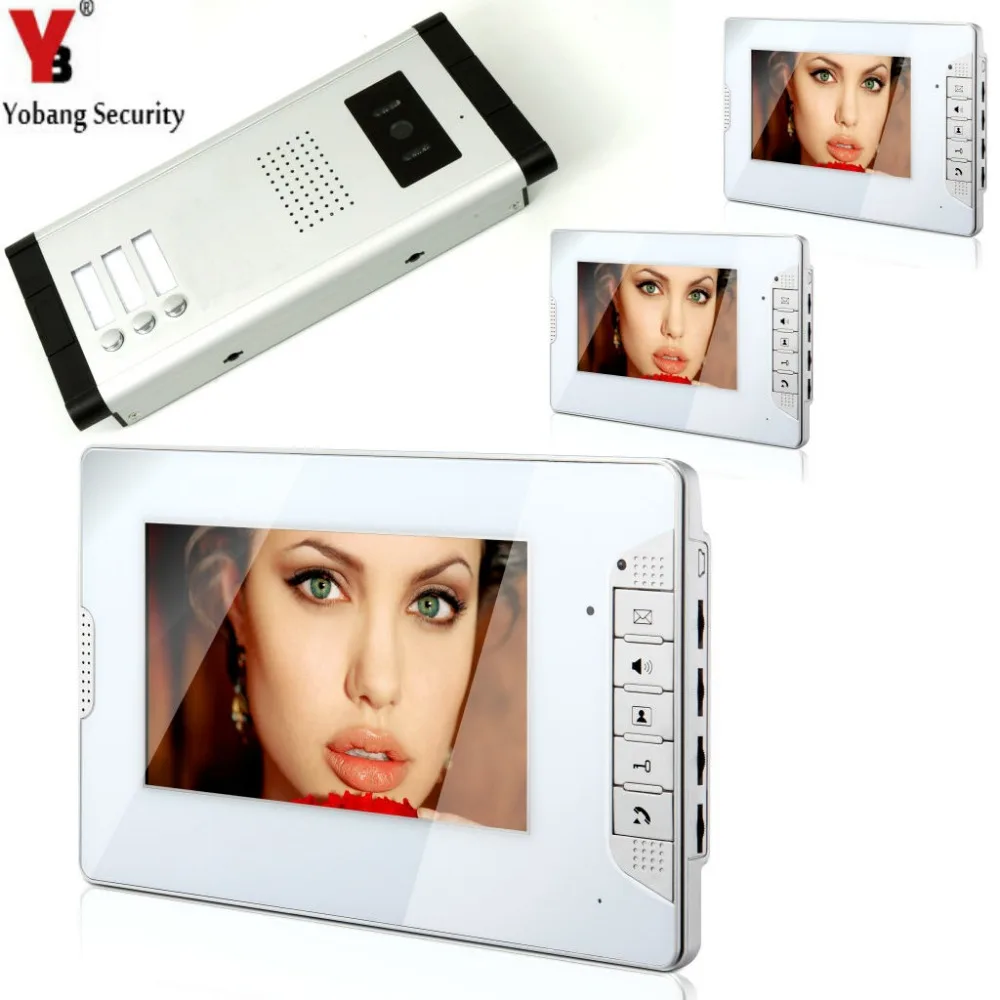 

Yobang Security 7" Color Touch Screen Waterproof Video Door Phone Intercom System 3 Monitors Indoor Monitor For the Private Home