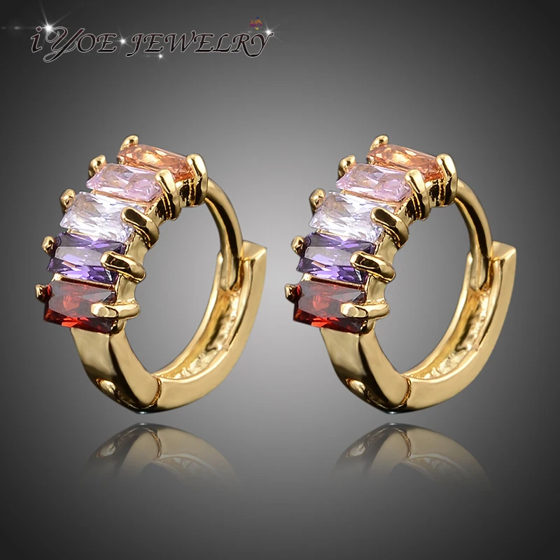 

IYOE IYOE Simple Style Sparkling Zircon Small Hoop Earrings For Women 2016 Yellow Gold Color Fashion Earring Accessories