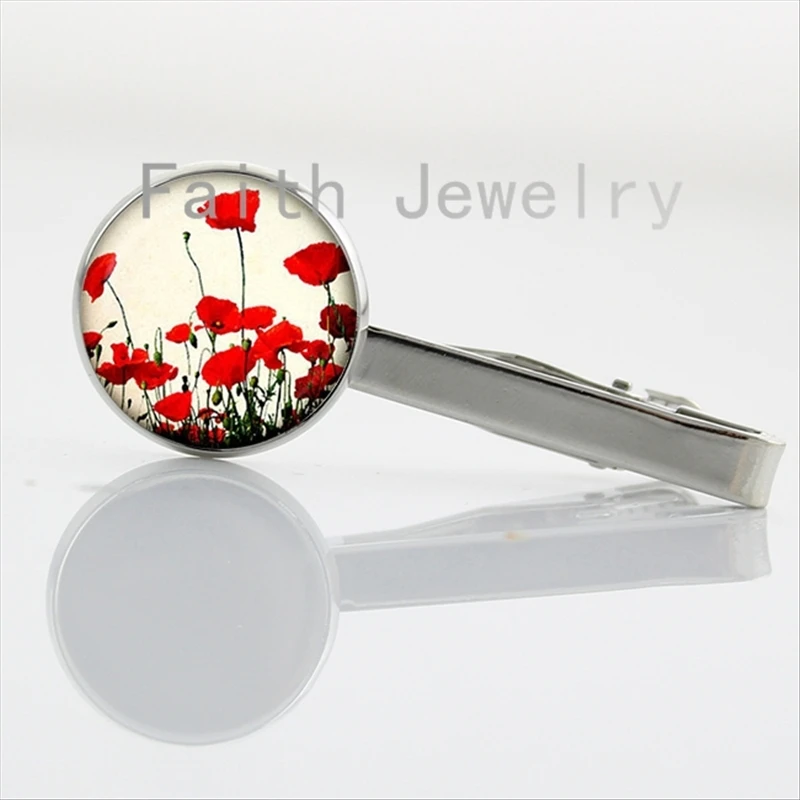 

Charming Red Poppy collar clips Field Of Poppies Flowers picture Necktie Bar Clasp Clamp Pin Floral Art jewelry mom gifts NS135