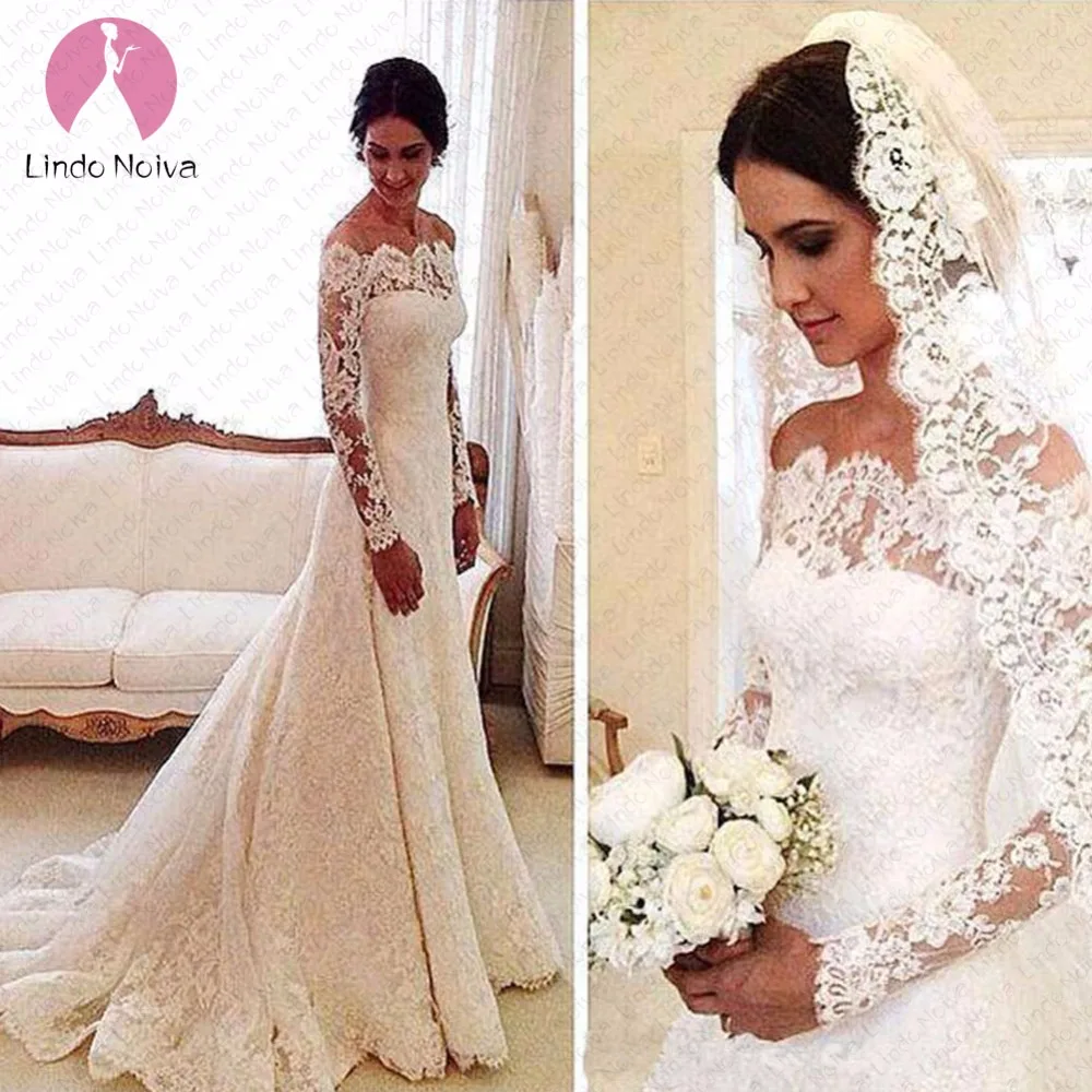Robe De Mariee/Свадебные платья с длинными рукавами и открытыми плечами белое