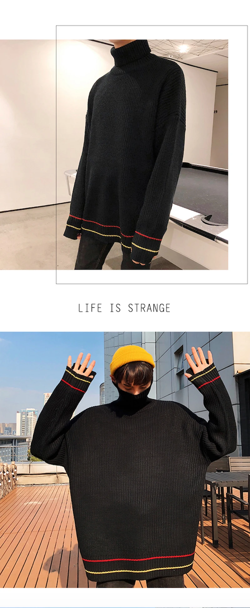 Turtle Neck Sweater Men Retro Vintage Pullover High Fashion   (3)