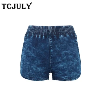 

TCJULY Streetwear Slim Push Up Women's Jeans Shorts Elastic High Waist Casual Summer Short Pants Cotton Washed Blue Denim Shorts