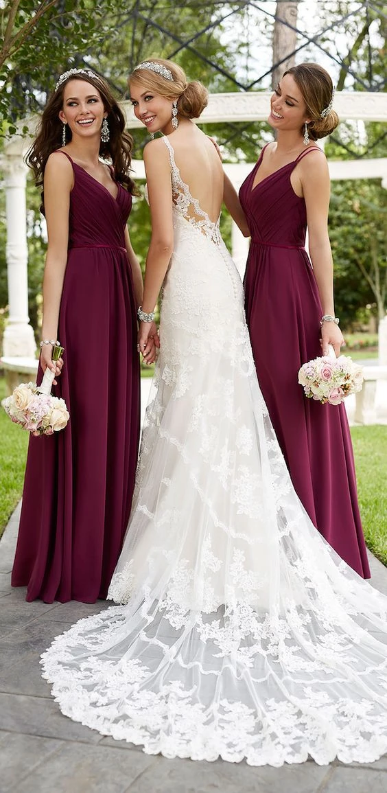 Schone Marsala Burgund Brautjungfer Kleid Mit V Ausschnitt Spaghettitrager Partei Kleid Fur Die Hochzeit Eine Linie Langen Trauzeugin Kleid Dress Cocktail Party Dress Party Childrendresses Only Aliexpress