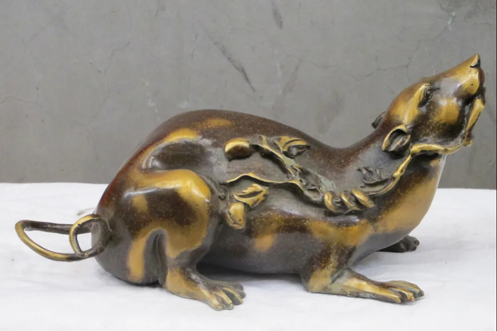 

005057 12"China Chinese Bronze gilt sculpture Smart mice mouse bite tree branch statue
