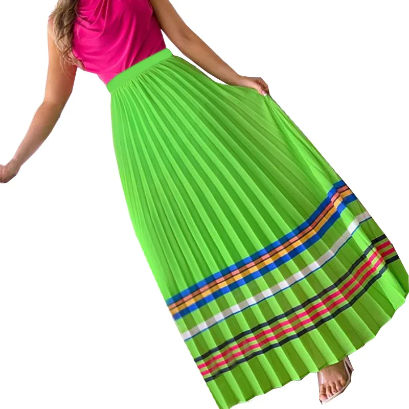 Летняя Повседневная Женская плиссированная юбка в ретро стиле средней длины с натуральной талией желтого и зеленого цвета на выбор - Цвет: Green