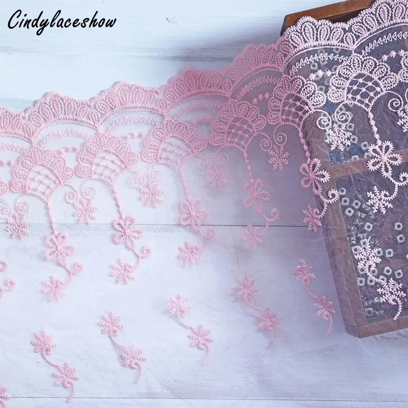 

2Yards 35cm width Embroidered Lace Trim Sewing Ribbon Dress Curtains Lace Fabric Warp Knitting Lace Trim DIY Garment Accessories