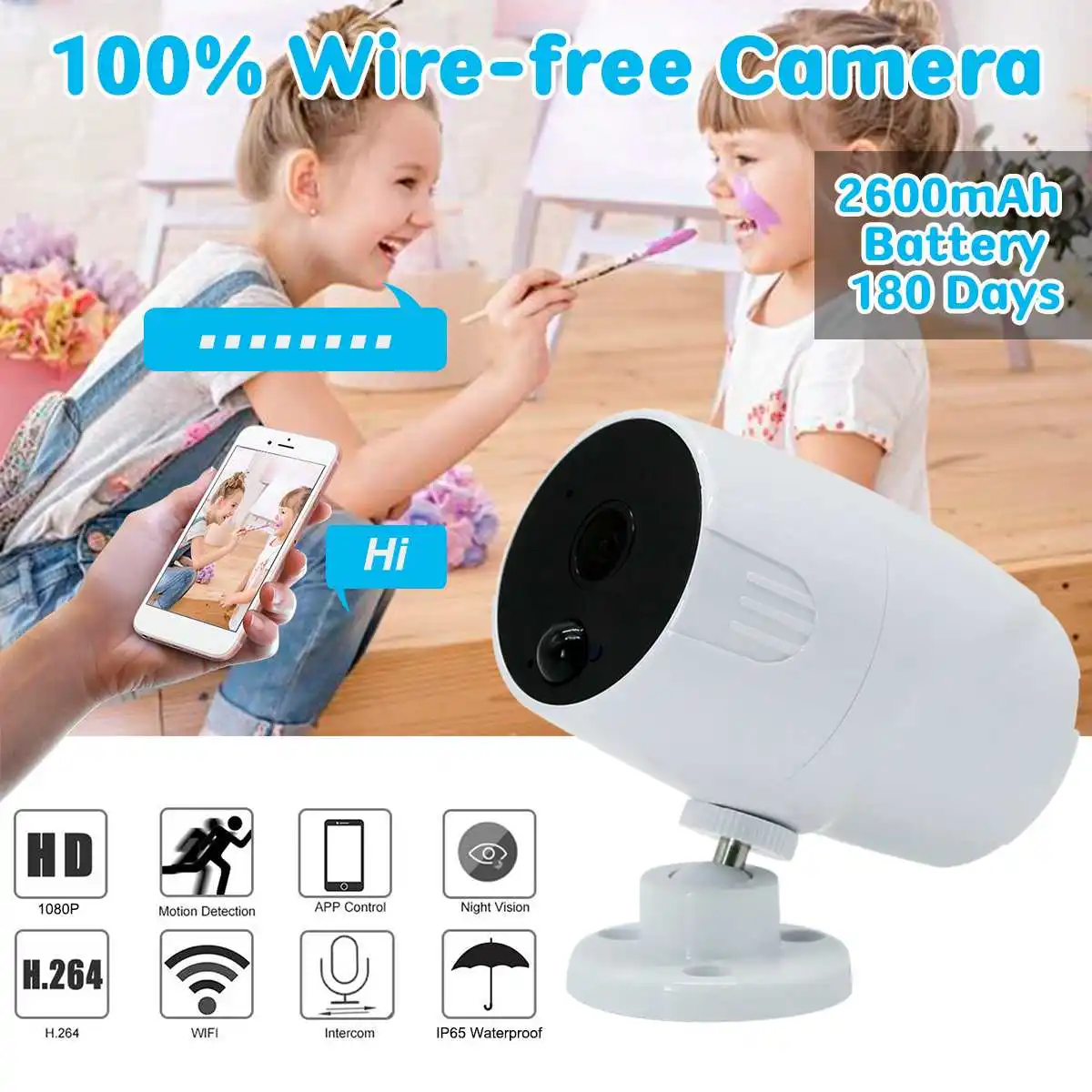 

1080P Waterproof Mini Wifi Camera 100% Wire-free WiFi Camera Night Vision PIR Motion Sensor 6 IR LEDS Wireless Camera
