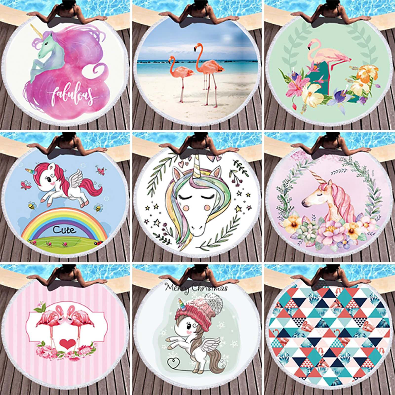 

150 cm Swimming pool towel with tassel Hawaii party unicorn beach towel Pool party Flamingo DIY decorations