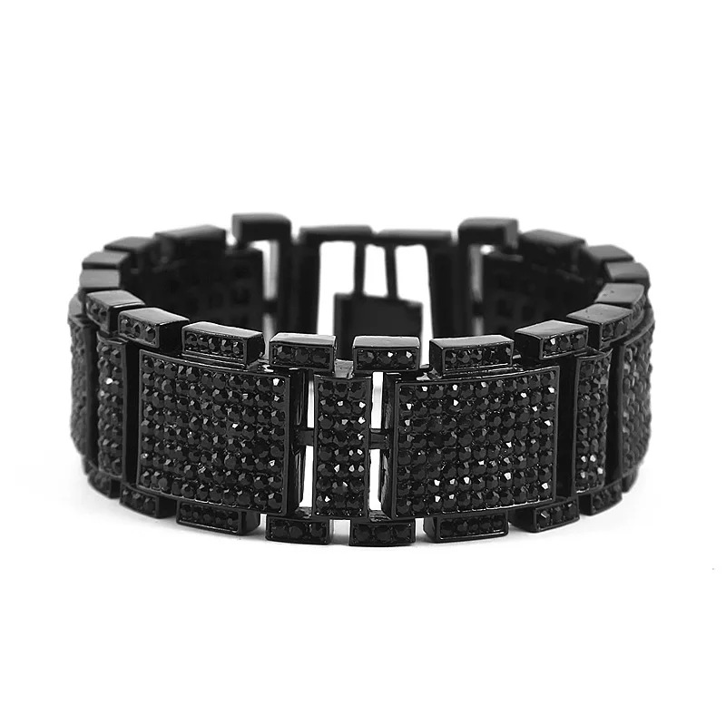 Exaggerated Punk Shiny Full Rhinestone I Bangle Hip Hop Bling CZ Wristbands Chains Link Men Women Gift jewelry 3