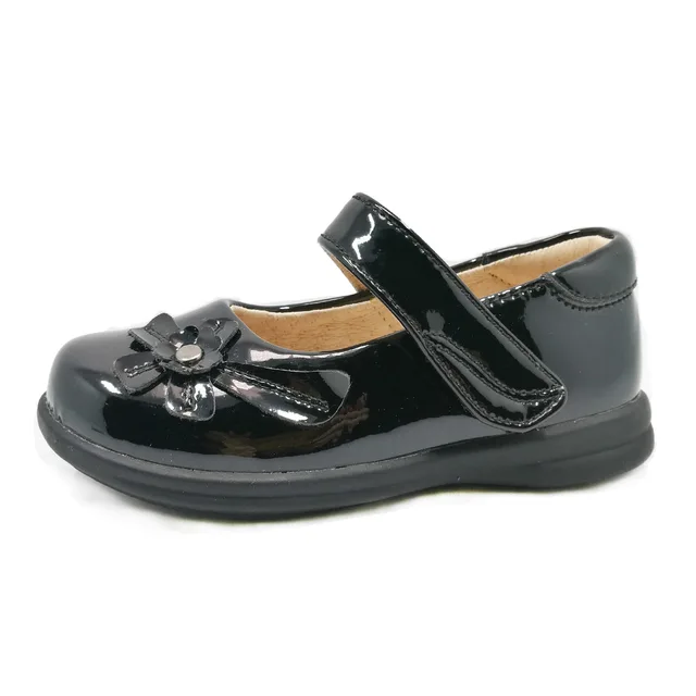 Buy Cheap price flower decoration black school shoes for girls kids flat foot