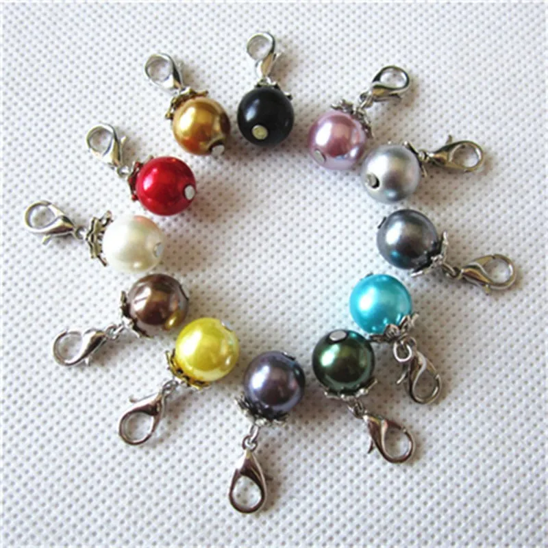 20Pcs/lot Mixed (12Colour) Pearl Charm With Lobster Clasp Imitation