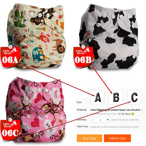 [Littles& Bloomz] Детские Моющиеся Многоразовые Тканевые карманные подгузники, выберите A1/B1/C1 из фото, только подгузники/подгузники(без вставки - Цвет: 06